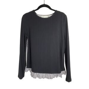 Broome Street Kate‎ Spade XS Black Top – Mixed Media Striped Back, Long Sleeve